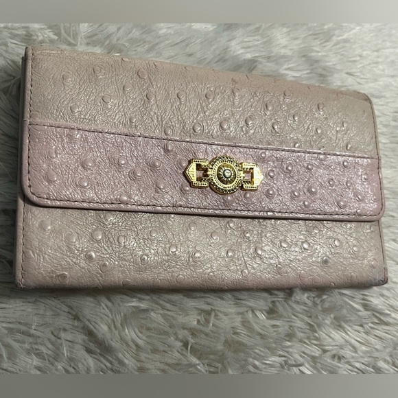 VERSACE Ostrich leather long light pink wallet - Picture 3 of 15